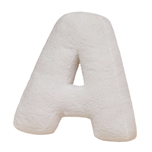 Soft white plush alphabet throw pillow shaped like letter A for cozy home sofa decor