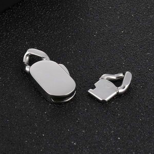 Polished silver stainless steel oval clasp for Cuban chain necklaces and bracelets