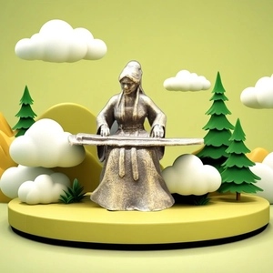 Miniature brass figurine of an ancient Chinese lady playing zither for bonsai decor