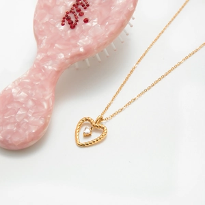 Classic 18K gold plated heart necklace with clear crystal and woven texture detail