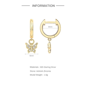 Detailed specs of S925 silver star butterfly hoop earrings with dimensions and weight