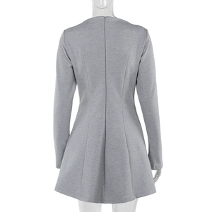 Detailed back view of a grey long sleeve slim dress with a concealed zipper closure