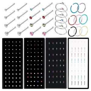 316L Surgical Stainless Steel Nose Rings Studs Piercing Jewelry With Cubic Zirconia Assorted Shapes For Women Men Trendy