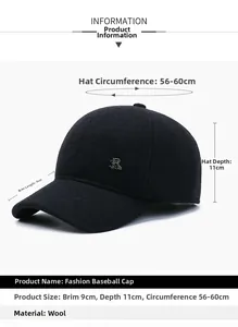 Specifiche dettagliate della taglia per cappello uomo in lana con dimensioni e logo SR in metallo