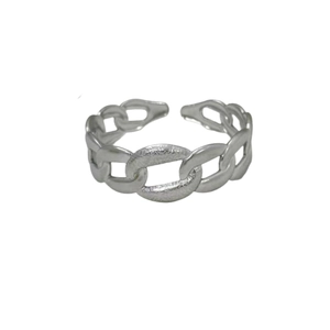 Polierter silberner Edelstahlring mit klassischem Gliederketten-Design, offen