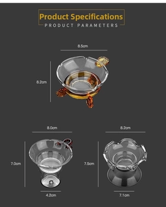 Detailed size comparison of three heat-resistant borosilicate glass tea strainers