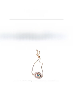 Detail of evil eye bracelet with colored zircons, copper material, and 6.2g weight