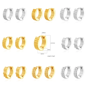 Textured Stainless Steel Hoop Earrings 18K Gold Plated Gear Pattern Geometric Huggie Earrings Fashion Jewelry For Women