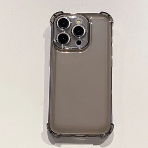 Detail of translucent smoky grey shockproof case with reinforced corners for iPhone