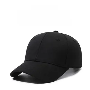 Detailed view of black six-panel baseball cap with ventilation eyelets and curved brim