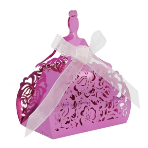 Macro detail of laser-cut hollow rose pattern on purple pearl paper gift box