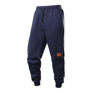 Pantaloni sportivi da uomo blu navy in pile con coulisse e polsini a costine invernali