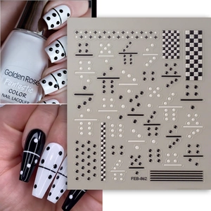 Nail Art Stickers Stereoscopic Embossed Domino Checkered Chessboard Geometric Dots Line Black White DIY Decor For Women