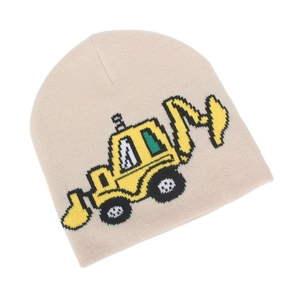 Berretto in maglia beige per bambini con motivo jacquard scavatrice per l'inverno