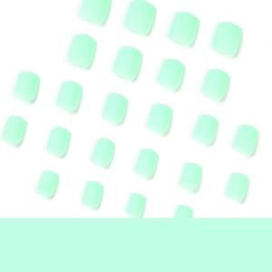 Short square mint green matte press-on nails set with various sizes on white background