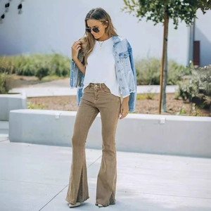 Damen-Retro-Schlaghose mit hoher Taille in Khakibraun und modischem Vintage-Weitbeinschnitt