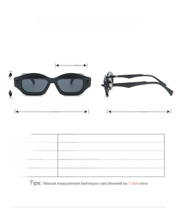 Detailed size specifications for vintage polygon sunglasses with 52mm lens width