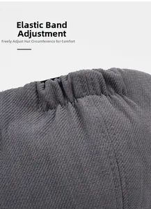 Detail of adjustable elastic band and twill texture on dark grey octagonal cap