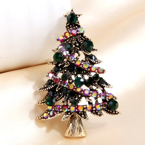 Christmas Tree Brooch Pin Sparkling Rhinestone Alloy Festive Holiday Jewelry For Women Vintage Star Decor