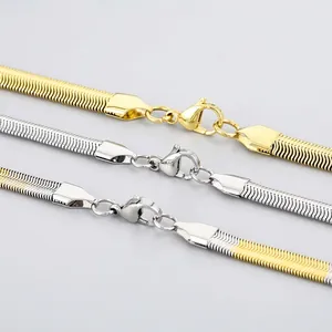 Flat Snake Chain Necklace Stainless Steel Herringbone Link Fashion Jewelry For Men Punk Style