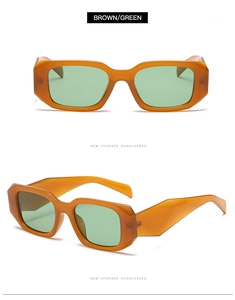 Macro view of retro rectangle brown tortoiseshell frame sunglasses with green lenses