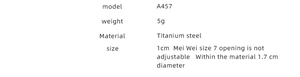 Detailed technical specifications for titanium steel ring model A457 with 18K gold finish