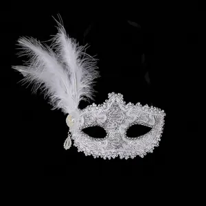 Masquerade Mask Venetian Eye Mask Lace Feather Plastic Rhinestone For Halloween Carnival Party Prom Women Elegant