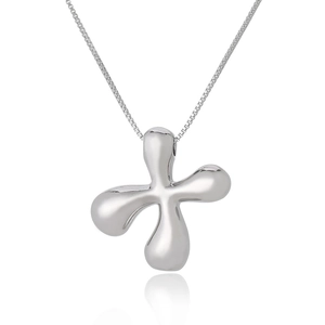 Polished silver star pendant necklace with fluid organic design on white background