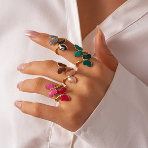 Colorful enamel butterfly wrap ring with gold finish in various vibrant shades