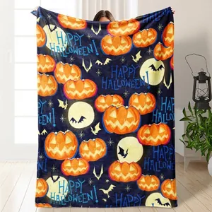 Coperta in Flanella di Halloween Fantasma Zucca Pipistrello Stampata Morbida Calda Coperta per Divano Letto Couch Home Decor Regalo di Festa