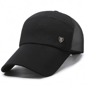 Men's black breathable mesh baseball cap with long brim and silver M 1991 metal badge