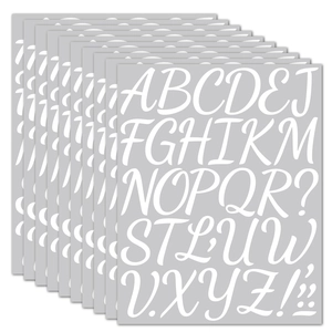 Set of 10 gray waterproof vinyl alphabet stickers with artistic white letters