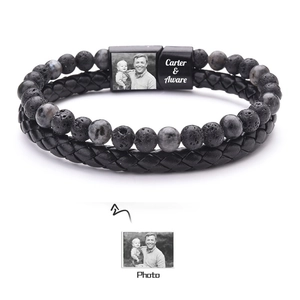 Men Double Layer Braided Leather And Natural Stone Beaded Bracelet With Magnetic Buckle Handmade Jewelry