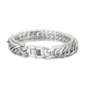 Polished silver double-link Cuban bracelet for men and women with secure jewelry clasp