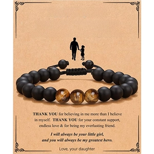 Tiger eye and matte black beaded bracelet for men with heart-felt dad gift card