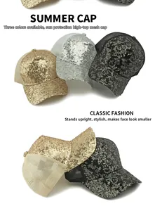 Details glitzernder Pailletten-Trucker-Caps mit atmungsaktivem Mesh in Gold und Silber