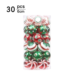 30-piece set of 6cm hand-painted Christmas ball ornaments in red, green, and white