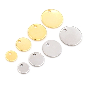 Polished round stainless steel pendants in gold and silver for DIY jewelry making