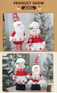 Detail of Christmas chef dolls with snowflake patterns and plush fabric decorations