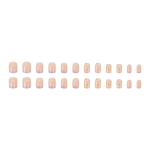 Faux ongles dégradés violets avec motifs de marguerites et style French manucure