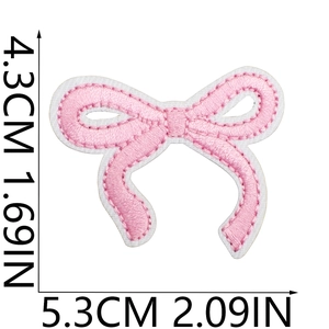 Pink cherry bow embroidered patch showing precise product dimensions of 5.3x4.3cm