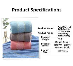 Detail view of 350g gold-thread cotton bath towels showing soft texture and premium material