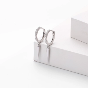 S925 Sterling Silver Spike Hoop Earrings with Pave Cubic Zirconia Stones