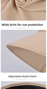 Close-up of wide brim sun hat with breathable fabric texture and adjustable strap