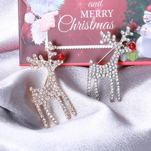 Broches de Noël renne étincelantes en or et argent avec strass brillants et nez rouge
