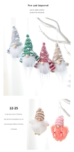 Détail de divers lutins de Noël en tricot et figurines d'anges pour la décoration