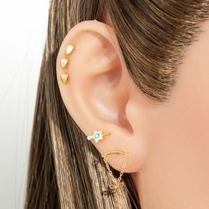 F136 titanium gold chain cartilage piercing jewelry with zircon and bow dangle charm