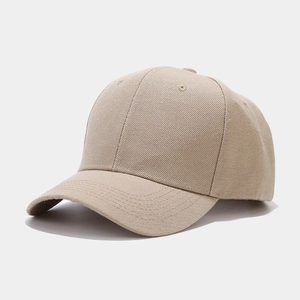 Detail of a khaki twill cotton baseball cap showing 6-panel stitching and breathable eyelets