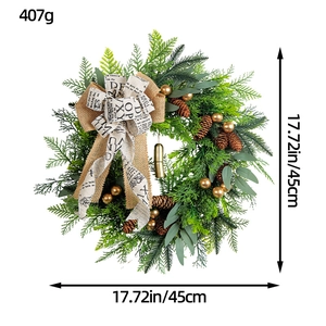 Rustic Christmas wreath with pine cones, eucalyptus leaves, gold berries and bow decoration