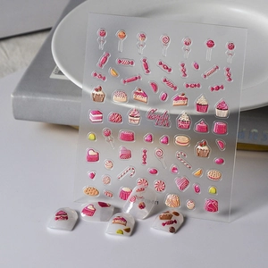 5D Embossed Nail Art Stickers Pink Candy Dessert Cupcake Sweet Stereoscopic Self Adhesive Decals For Women DIY Decor